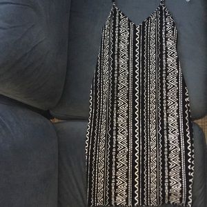 Calf length black and white patterned dress